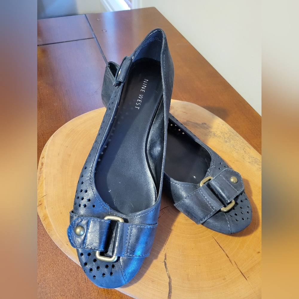 Nine West Navy Leather Flats